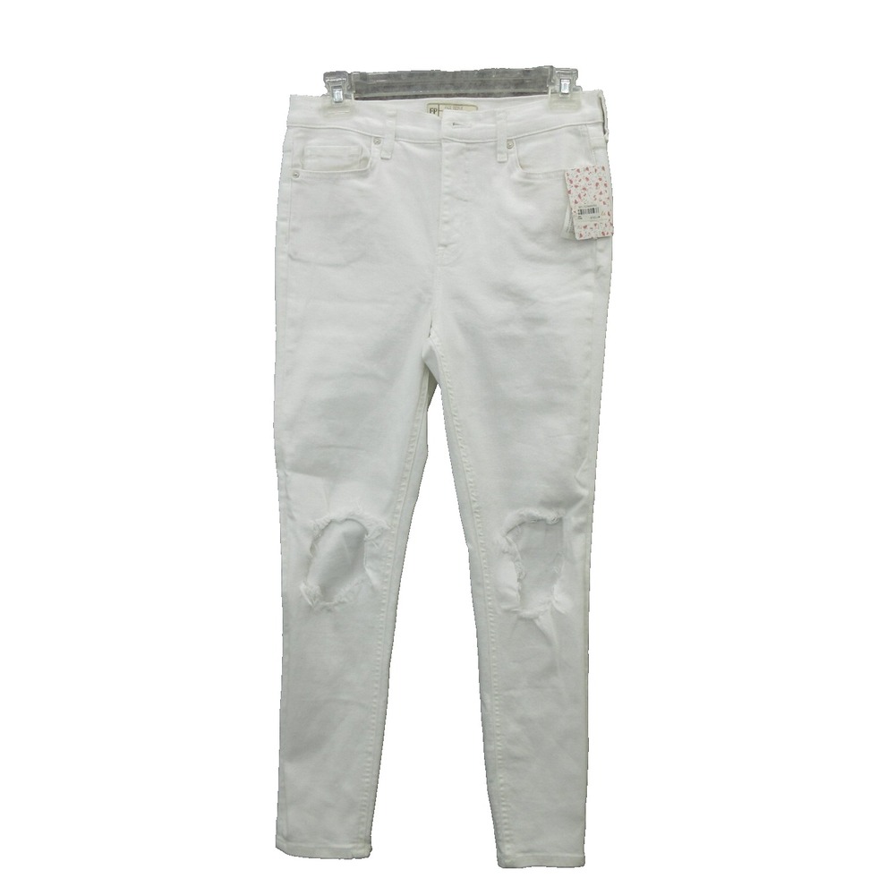 Free People Women's Skinny Jeans Size 29R White Cotton Distressed Stretch New